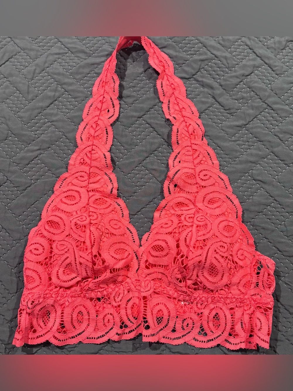 PINK Victoria's Secret Bright Coral Lace Halter Bralette